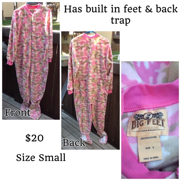 Size small pink camouflage fuzzy onesie pjs with feet and trap door - Picture 4 of 4